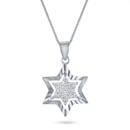 שרשרת כסף מגן דוד משובץ עם חיתוכי לייזר
